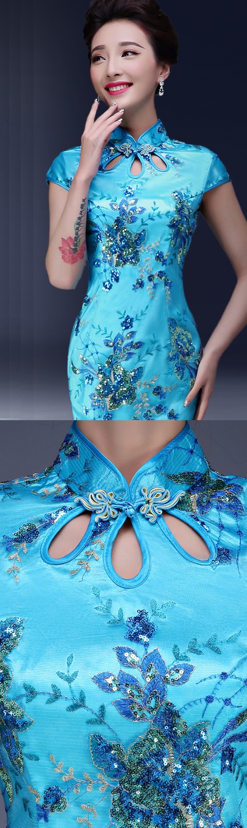 Cup-sleeve Long-length Evening-dress Cheongsam (RM)