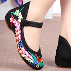 Low-Heel Phoenix Embroidery Shoes (Black)