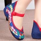 Low-Heel Phoenix Embroidery Shoes (Blue)