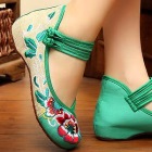 Low-Heel Floral Embroidery Shoes (Green)