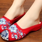 Flower Embroidery Slippers (Red)