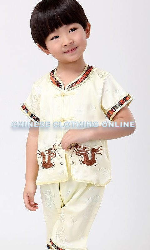 Boy's Short-sleeve Double-dragon Mandarin Suit (RM)