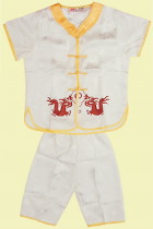 Bargain - Boy's Short-sleeve Double-dragon Mandarin Suit (White)