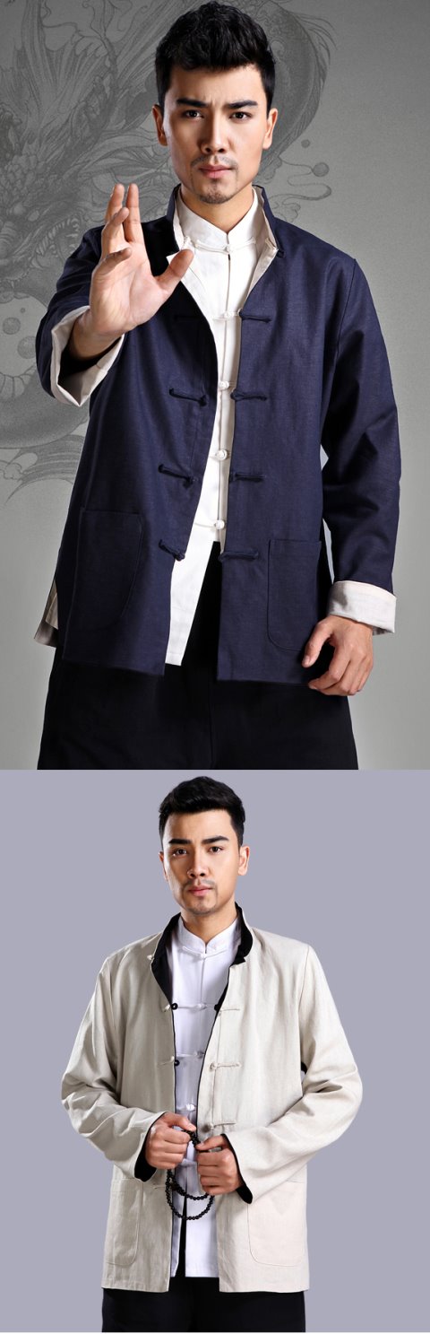Mandarin Reversible Linen-cotton Jacket (RM)