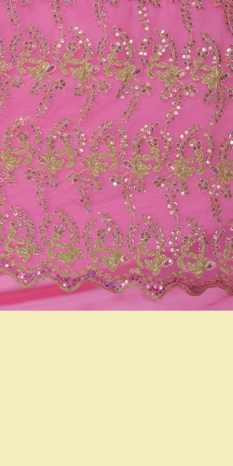 Fabric - See-through Embroidery Gauze w/ Paillettes (Pink)