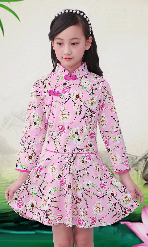 Girl's Long-sleeve Floral Cheongsam Dress (RM)