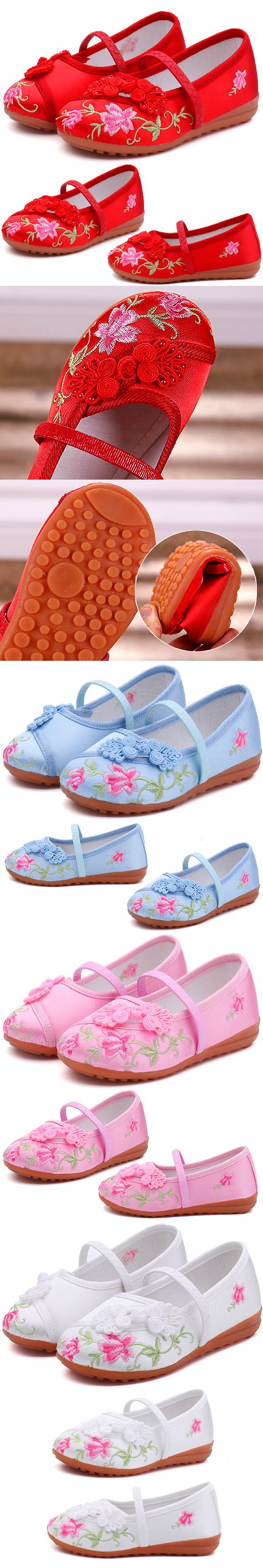 Girl's Flower Embroidery Shoes (Multi-color)