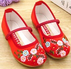 Girl's Flower Embroidery Shoes (Red)