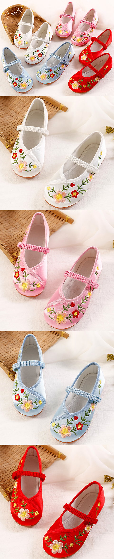 Girl's Large Plum Blossom Embroidery Shoes (Multicolor)