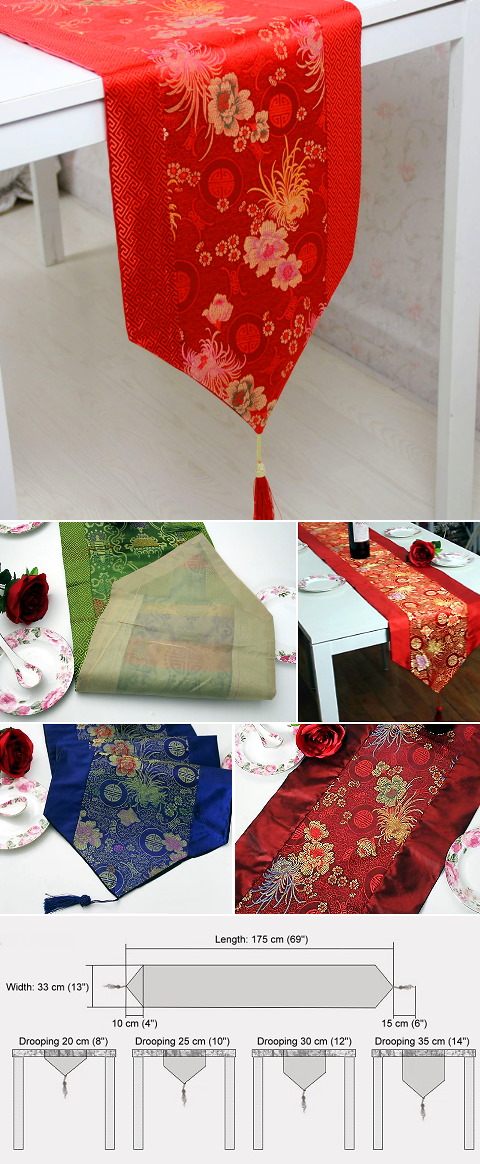 Chinese Ethnic Longevity & Chrysanthemum Embroidery Table Runner (RM)