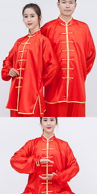 Professional Taichi Kungfu Uniform - Korean Silk - Red/Gold (RM)