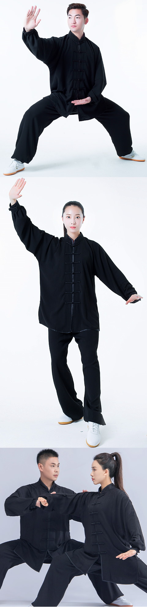Professional Taichi Kungfu Uniform with Pants - Cotton/Silk - Black (RM)