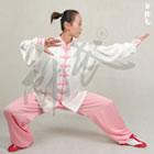 Professional Taichi Kungfu Uniform with Pants - Silk Fibroin Satin - White/Pink (RM)