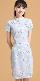 Mid-length Linen Printing Cheongsam Dress (RM)