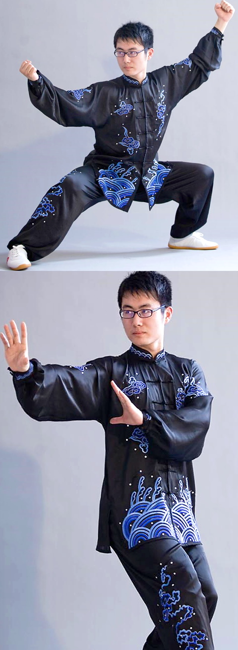 Wave/cloud Embroidery Long-sleeve 2-piece Kung Fu / Taichi Suit (CM)
