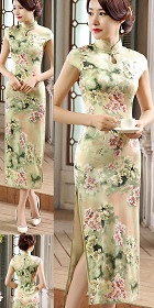 Cup-sleeve Silk Printing Cheongsam (RM)