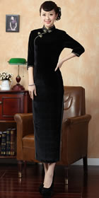 Elbow-sleeve Long-length Velvet Cheongsam (RM)