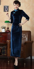 Elbow-sleeve Long-length Velvet Cheongsam (RM)