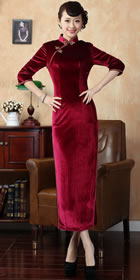 Elbow-sleeve Long-length Velvet Cheongsam (RM)