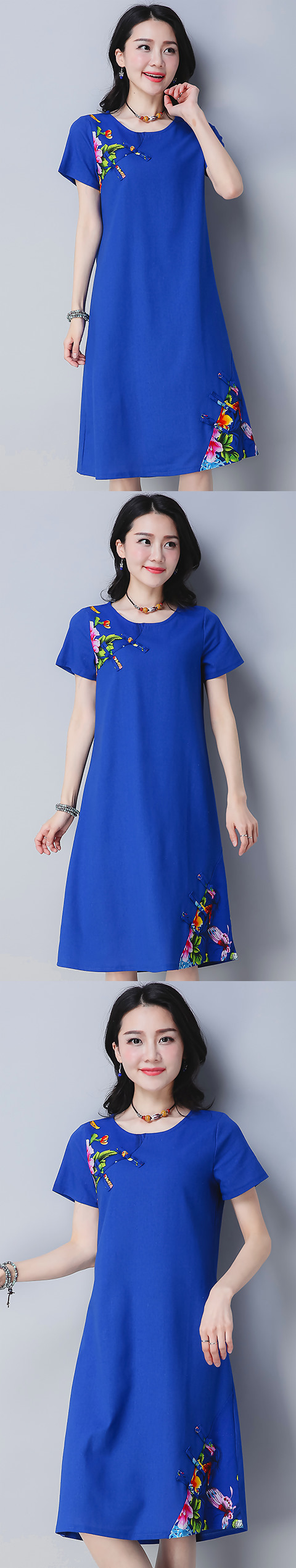 Ethnic Short-length Dress with patches-Navy Blue (RM)