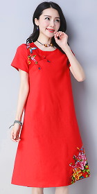 民族風情拼布連衣裙-紅色 (成衣)