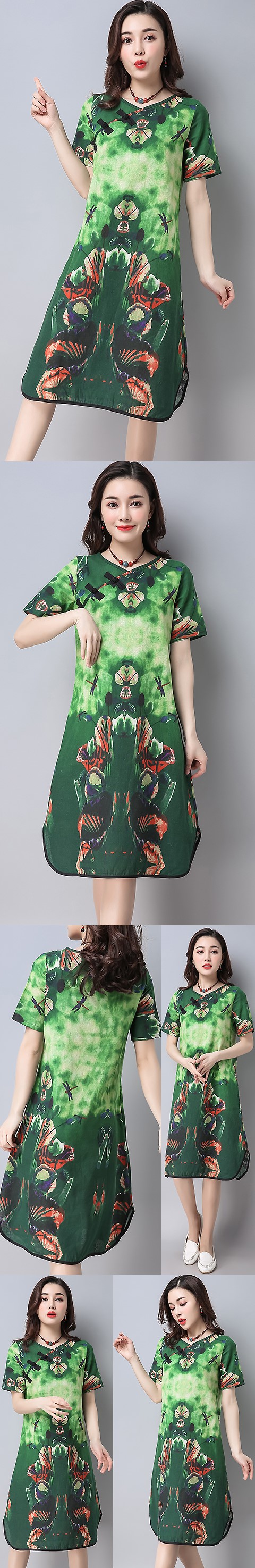Cross-collar Ethnic Dress-Green (RM)