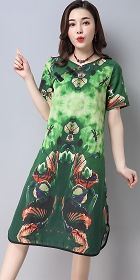 民族風情交領連衣裙-綠色 (成衣)