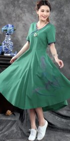 Ethnic Hand-painting Short-sleeve Linen Dress (RM)