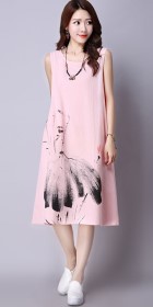 Ethnic Hand-painting Sleeveless Linen Dress (RM)