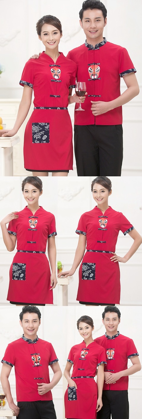 Mandarin Style Restaurant Uniform-Top (Crimson)