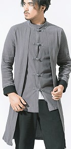 Standing Collar Linen Faux-2-piece Coat (RM)