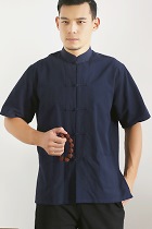 Mandarin Short-sleeve Plain Cotton Shirt (RM)