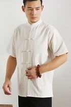 Mandarin Short-sleeve Stripe Cotton Shirt (RM)