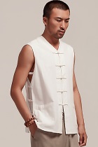 Mandarin Sleeveless Plain Cotton Shirt (RM)