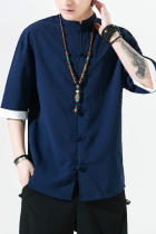 Chic Mandarin Elbow-length Folding-sleeve Cotton Shirt (RM/CM)