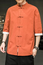 Chic Mandarin Elbow-length Folding-sleeve Cotton Shirt (RM/CM)