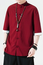Chic Mandarin Elbow-length Folding-sleeve Cotton Shirt (RM/CM)