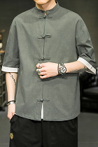 Chic Mandarin Elbow-length Folding-sleeve Cotton Shirt (RM/CM)