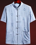 Fu Character Linen Short-sleeve Mandarin Shirt (RM)