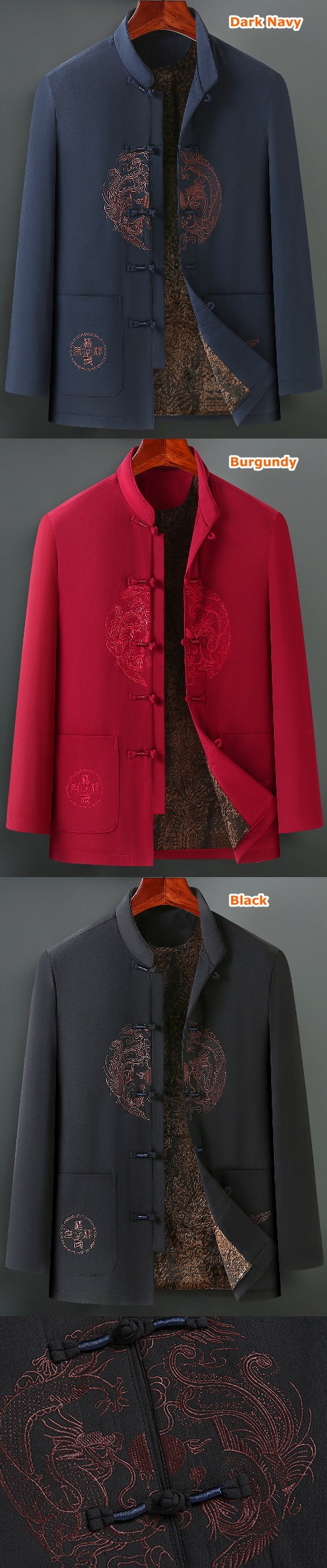 Dragon-phoenix Embroidery Fleeced-lined Jacket (RM)