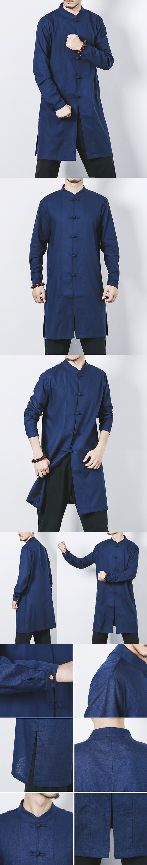 Extra Long-length Cotton Linen Mandarin Top (RM/CM)