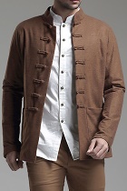 Long-sleeve Suede Mandarin Shirt/Jacket(CM)