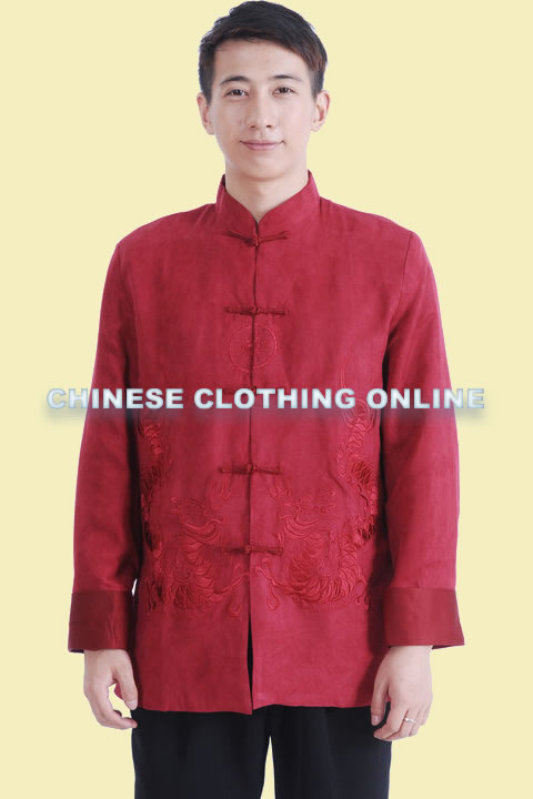 Mandarin Dual-dragon Embroidery Suede Jacket (RM)