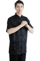 Short-sleeve Huddling Dragons Mandarin Shirt - Black (RM)