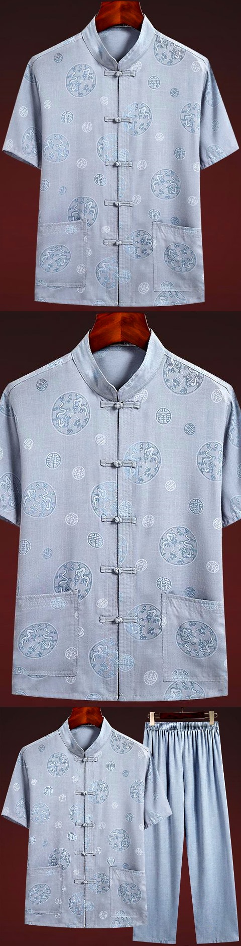 Dual-dragon Linen Short-sleeve Mandarin Suit (RM)