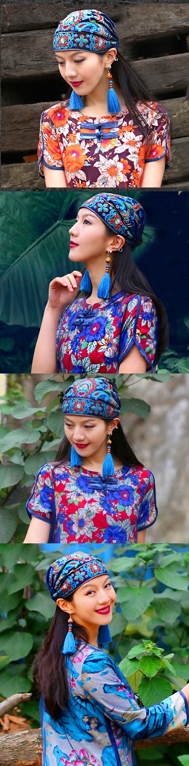 Ethnic Phoenix Embroidery Scarf Cap