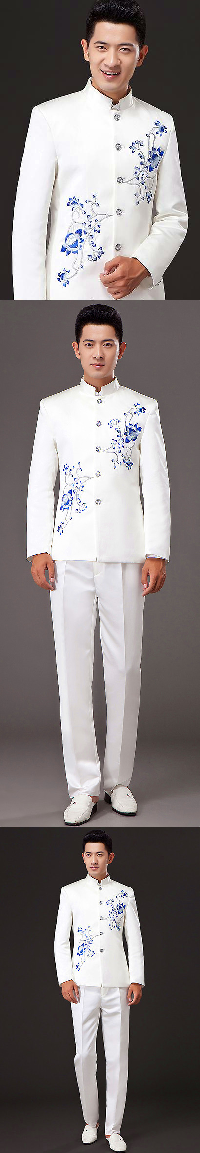 Modernised Mao Suit w/ Floral Embroidery (RM)