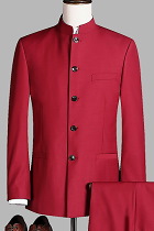 Modernised Snug Fit Mao Suit - Burgundy (RM)