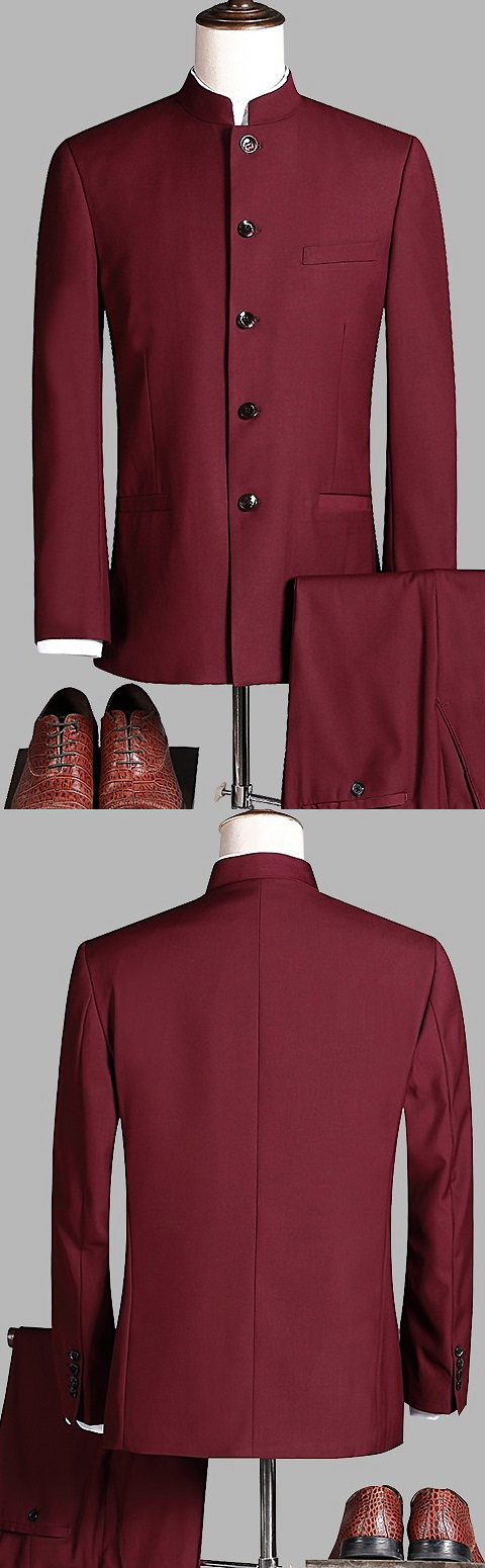 Modernised Snug Fit Mao Suit - Maroon (RM)