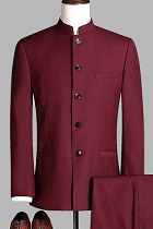 Modernised Snug Fit Mao Suit - Maroon (RM)